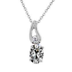 Ladies Pendant 2.50 Carats Oval Old Mine Cut White Gold