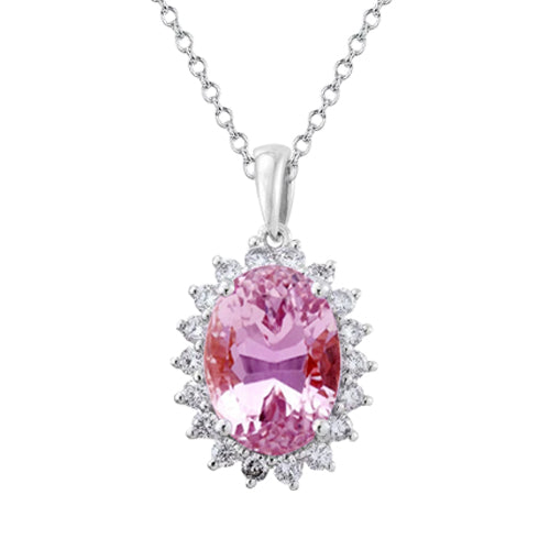 Ladies Pink Oval Kunzite With Natural Earth Mined Diamond 20 Carats Necklace Pendant