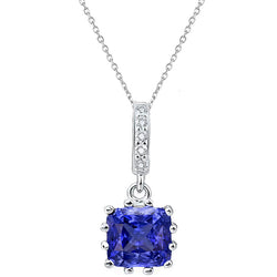 Ladies Radiant Sapphire & Natural Earth Mined Diamond Pendant 12 Prong Set 2.25 Carats
