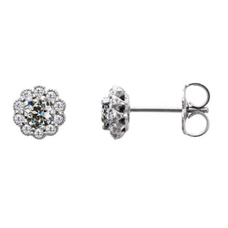 Ladies Round Mined Diamond Old Cut Stud Earrings Flower Style 2.50 Carats