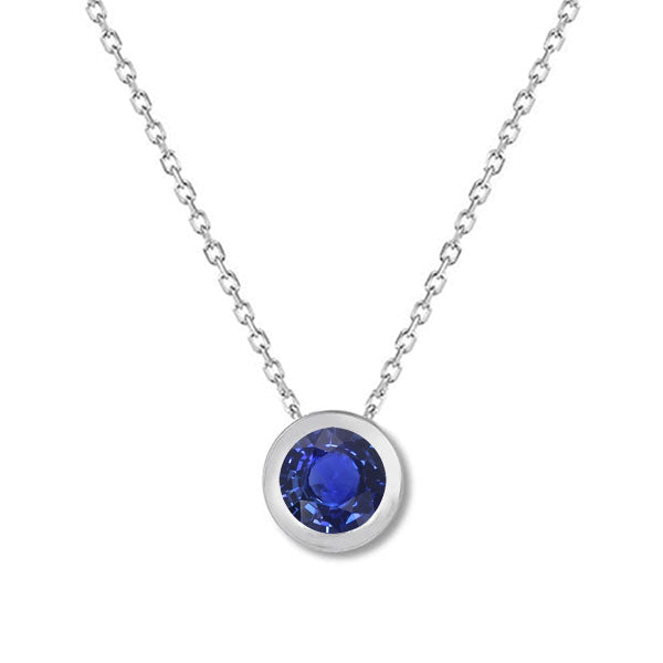 Ladies Round Natural Blue Sapphire Solitaire Pendant 
