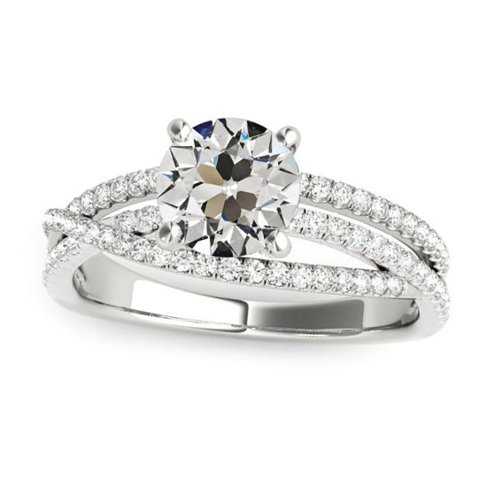 Ladies Round Old Cut Diamond Ring Pave Set 