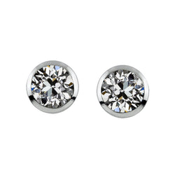 Ladies Round Old Mine Cut Natural Diamond Stud Earrings Bezel Set 3 Carats
