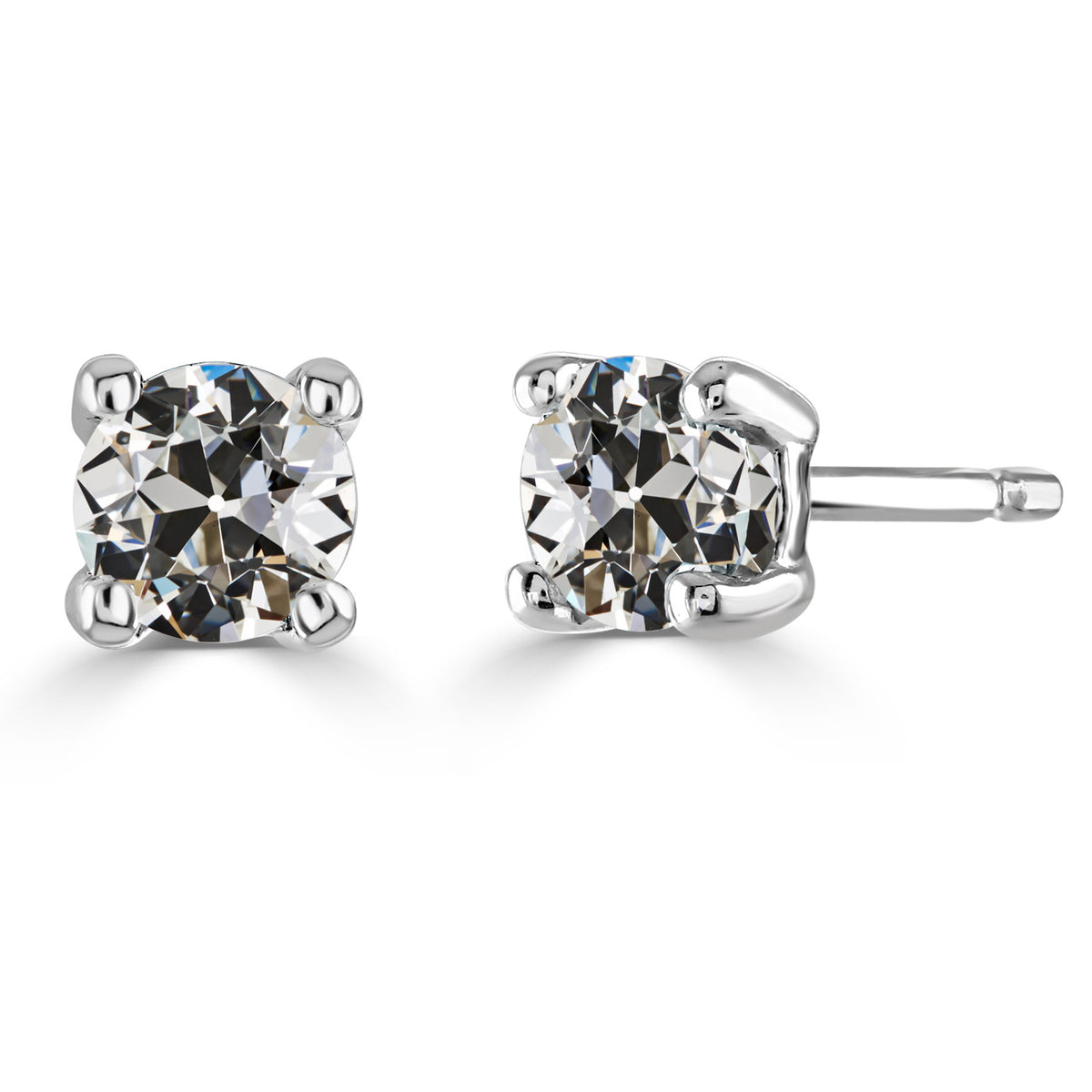 Ladies Round Old Miner Diamond Stud Earrings 14K Gold 4 Carats