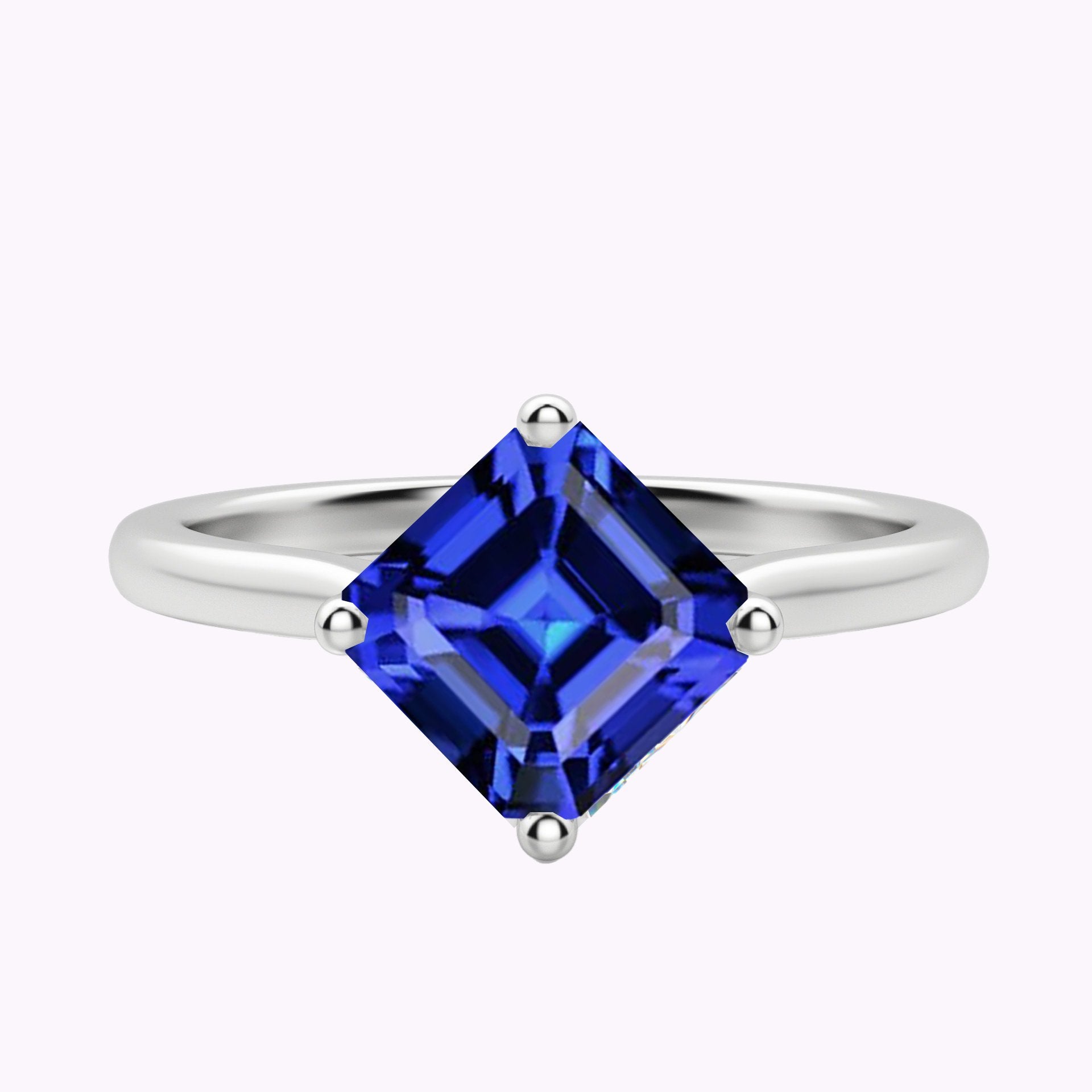 New High Quality Wedding Ladies Solitaire Ring Asscher Ceylon Sapphire