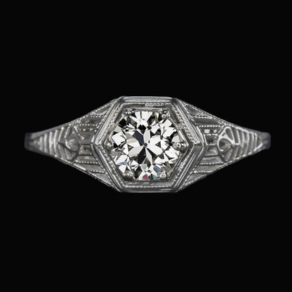 Antique Style Ladies Solitaire Ring Round Old Cut Diamond