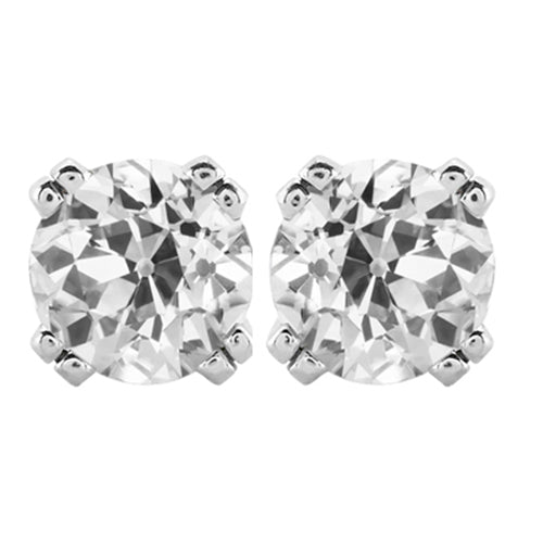 Ladies Solitaire Studs Diamond Earrings Old Miner 5 Ct. 