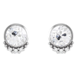Ladies Stud Earrings Old Cut Diamond Bezel Set 5 Carats White Gold 14K