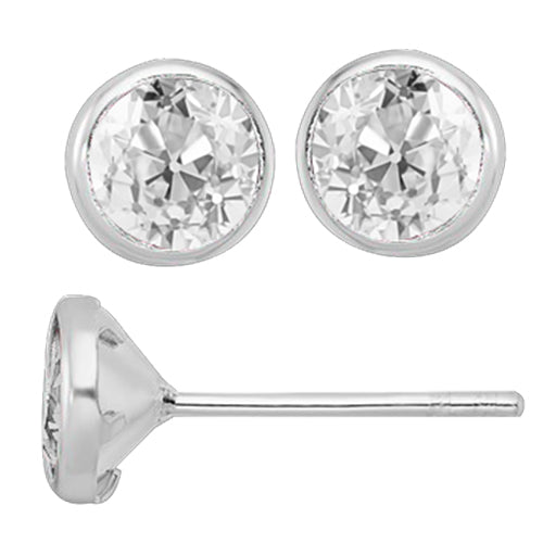 Ladies Stud Earrings 3.50 Ct. Old Miner Solitaire Diamond 