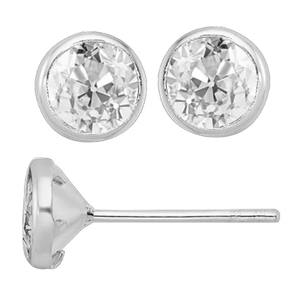 Ladies Stud Earrings 3.50 Ct. Old Miner Solitaire Diamond 