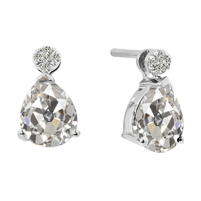 Ladies Stud Earrings 5.50 Ct Pear & Round Old Cut Diamonds