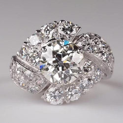 Genuine   Ladies Vintage Style Round Diamond Old Mine Cut Ring 4 Carats