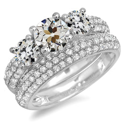 Real  Ladies Wedding Ring Set Round Old Mine Cut Diamond 11 Carats 14K Gold