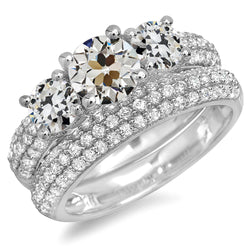 Ladies Wedding Ring Set Round Old Mine Cut Real Natural Earth Mined Diamond 11 Carats 14K Gold