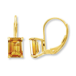 Ladies Drop Leverback Earrings 40 Carats Emerald Cut Madeira Citrine