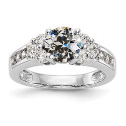 Lady’s Natural Earth Mined Diamond Ring Round Old Cut Prong Channel Set 4 Carats Gold 14K