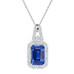 Lady’s Halo Pendant Emerald Ceylon Sapphire & Natural Earth Mined Diamond 3.75 Carats