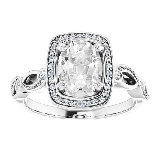  Oval Old Mine Cut & Black Diamonds Halo Ring Gold 