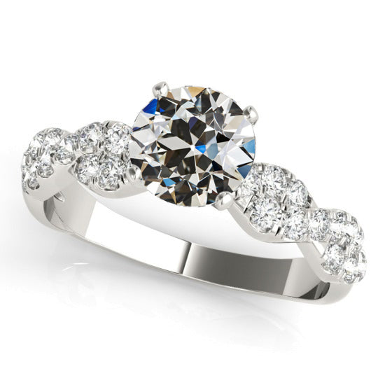 Lady's Ring Old Miner Cut Diamond Prong Set White Gold