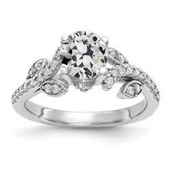 Lady’s Ring Round Old Mine Cut Genuine Natural Earth Mined Diamond Leaf Style 3 Carats 14K Gold