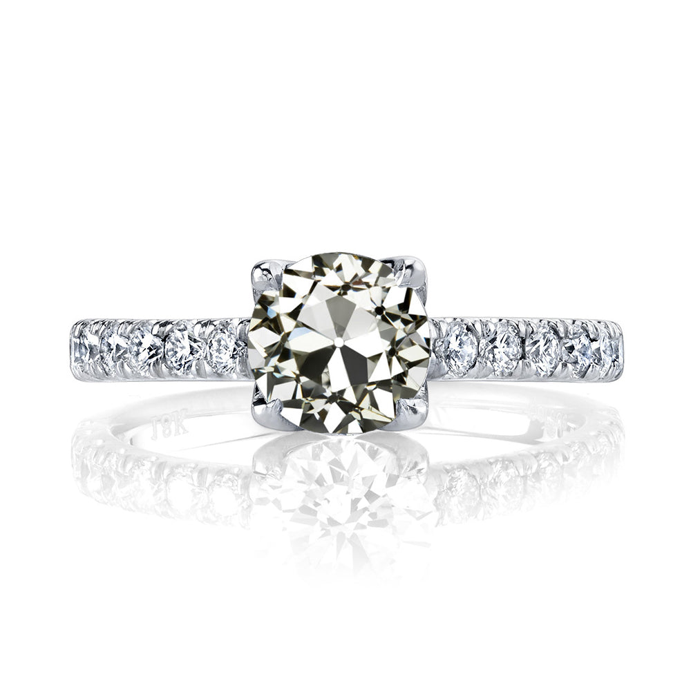  Sparkling Unique Lady’s Engagement White Gold  Lady’s Ring Old Miner Cut Diamond Prong Set Gold