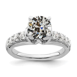 Real  Lady’s Ring Round Old Miner Diamond 14K White Gold 3.50 Carats
