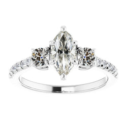 Genuine   Lady’s Ring Round & Marquise Old Cut Diamond 3 Stone Style 5 Carats