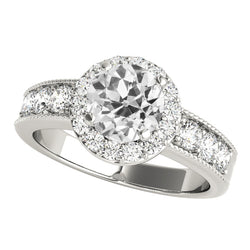 Lady's Round Halo Old Mine Cut Diamond Ring 4.50 Carats Gold Jewelry