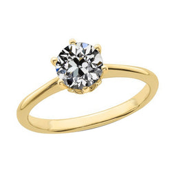 Lady’s Solitaire Ring Round Old Miner Natural Earth Mined Diamond 1.50 Carats Yellow Gold