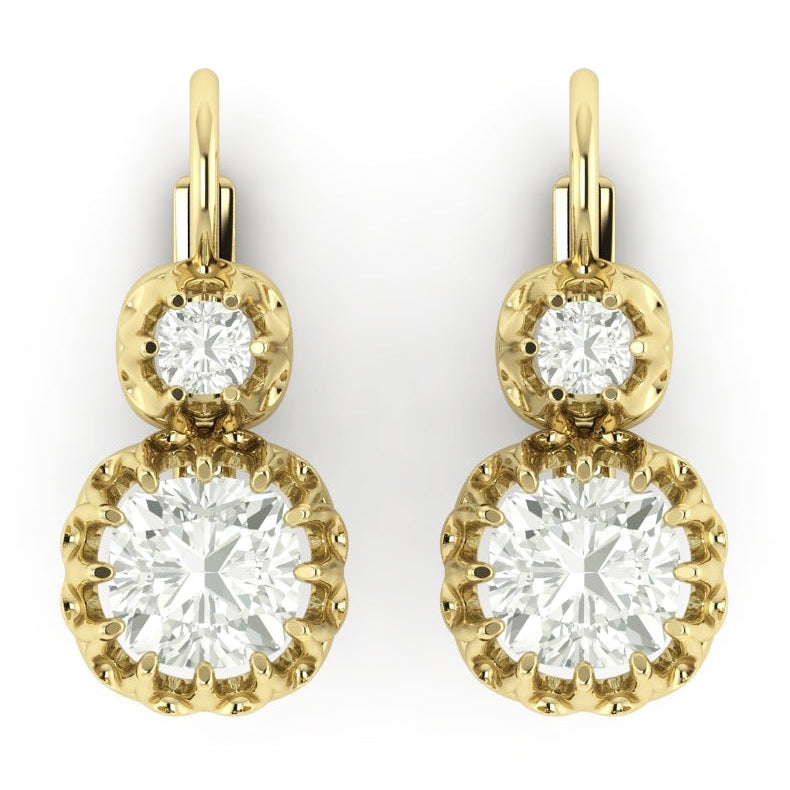 Leverback Drop Earrings Cushion Diamonds