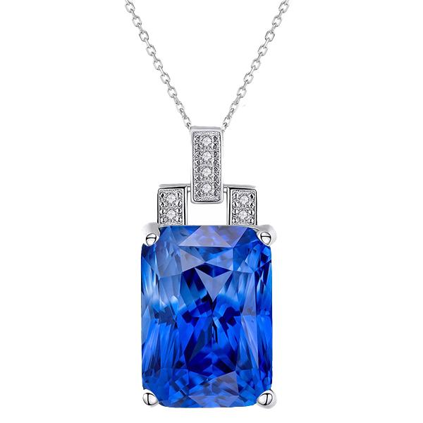 Light Blue Sapphire Radiant & Round Diamond With Chain 4.25 Carats