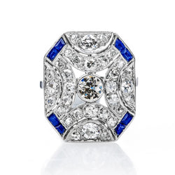Like Edwardian Jewelry Halo Old Miner Diamond Gemstone Ring Blue Sapphire