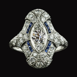Like Edwardian Jewelry Old Cut Natural Earth Mined Diamond Baguette Sapphire Ring Milgrain