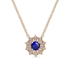 Like Edwardian Jewelry Rose Gold Round Sapphire Pendant Necklace Star Style