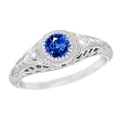 Like Edwardian Jewelry Round Cut Sri Lankan Sapphire Diamond Gold Ring