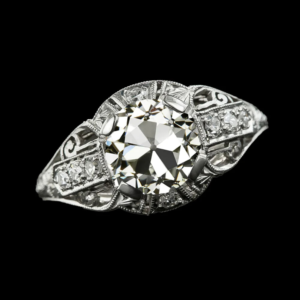 Like Edwardian Jewelry Women’s Round Diamond Old Mine Cut Gold Ring 