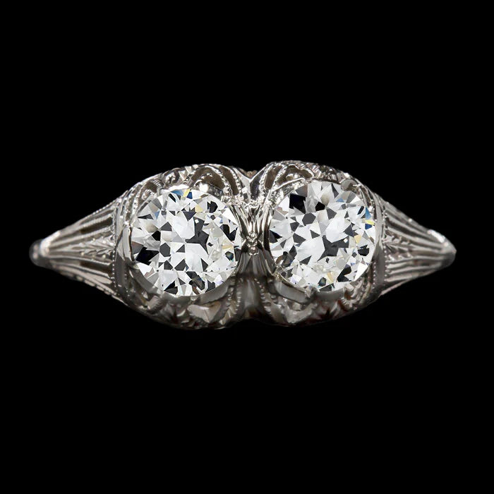 Like Edwardian Jewelry Womens Ring 2 Stone Old Cut Diamonds