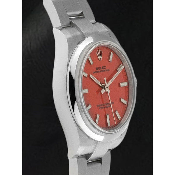 277200 Rolex Oyster Perpetual 31mm Coral Red Luminous Dial Plain Bezel  Steel Men's Watch