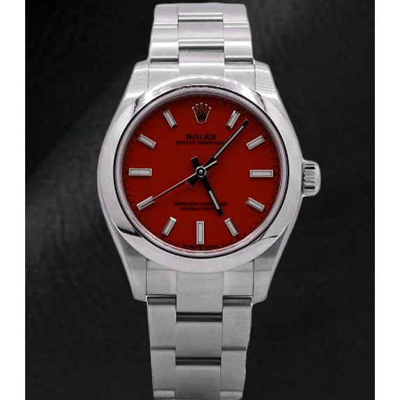Rolex Lady Oyster Perpetual 31mm Red Luminous Dial Stainless Steel Watch