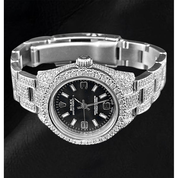 Rolex Oyster Perpetual 26mm 10ct Iced Genuine Diamonds Ladies Watch