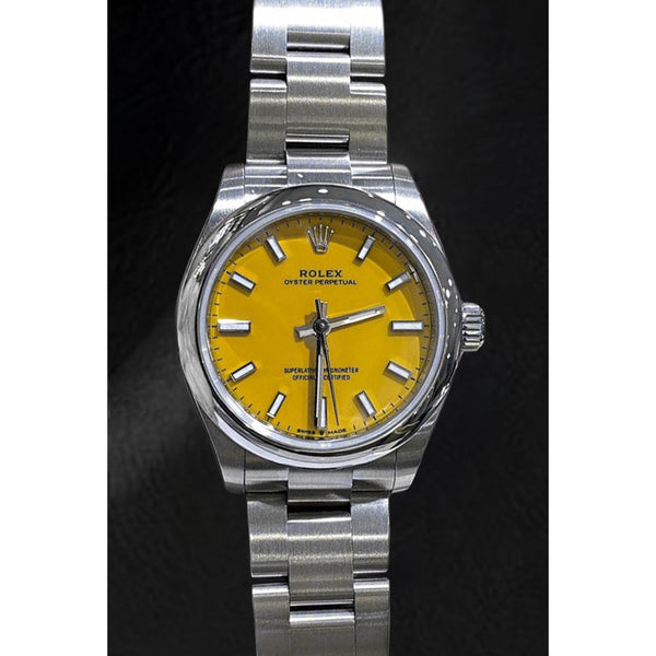 Rolex Oyster Perpetual 31mm Yellow Luminous Dial Stainless Steel Ladies Watch