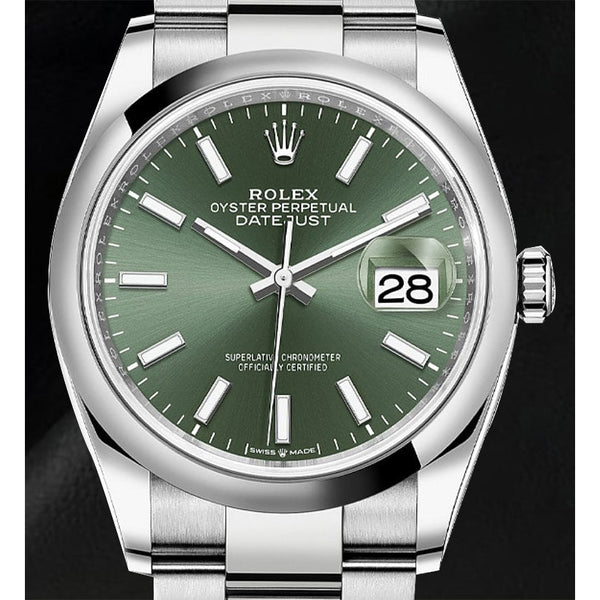 Date-just Rolex 36mm Mint Green Luminous Dial Oyster Bracelet Steel Men's Watch