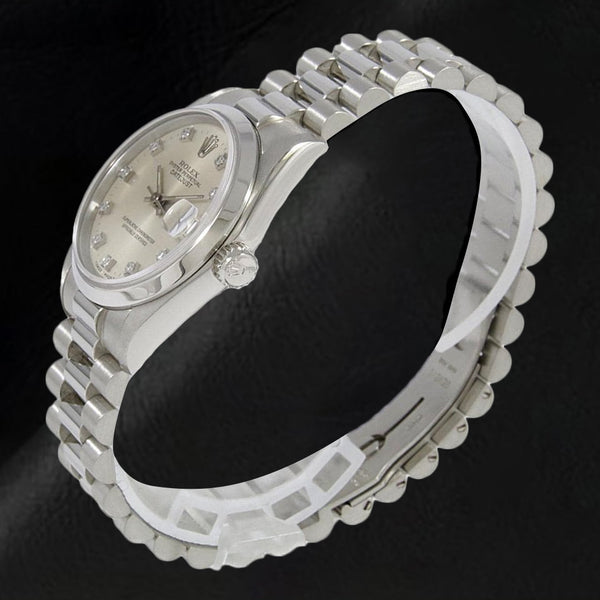 Men's Rolex Datejust 31mm Silver Diamond Dial Plain Bezel Platinum Watch