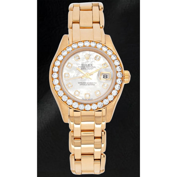 80298 Rolex Lady Pearlmaster 29mm White Mother Of Pearl Yellow Gold Watch