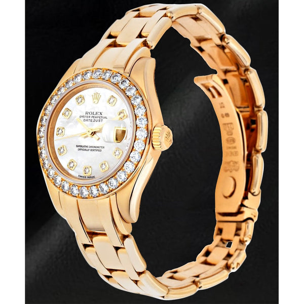 Rolex Lady Pearlmaster 29mm White Mother Of Pearl Yellow Gold Watch