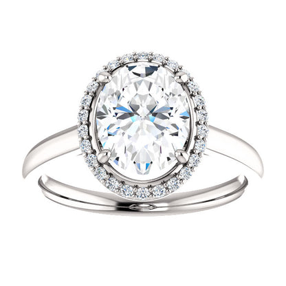 Halo Ring Diamond Oval Ring 2.50 Carats Halo White Gold 14K