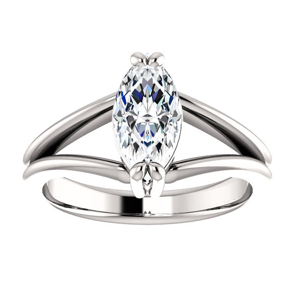 Solitaire Ring Diamond SolitairAntique Style Diamond  Marquise Milgrain White Gold Double Claw Prong Setting Split Shank Jewelr