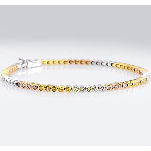 Gemstone Sapphire Bezel Set Tennis Bracelet  Multi Tone Gold Bracelet