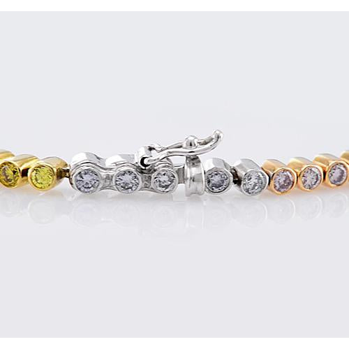 New Gemstone Bracelet Sapphire Bezel Set Tennis Bracelet   Multi Tone Gold  