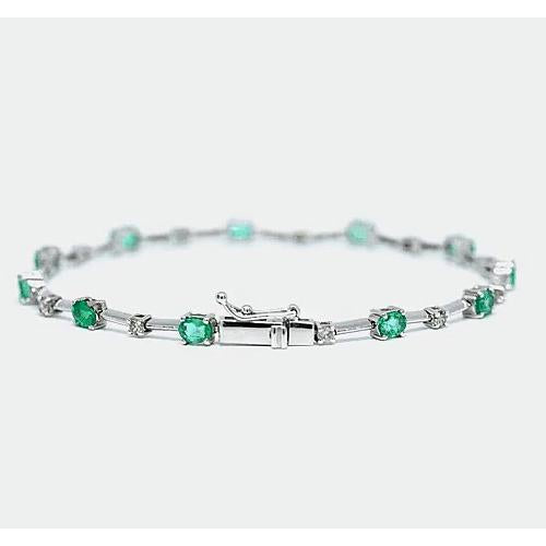 Diamond Green Emerald Tennis Bracelet   White Gold Gemstone Bracelet 